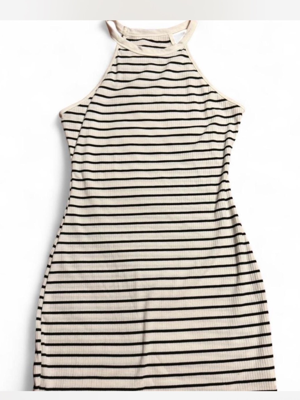 SHEIN white and Black Striped Ribbed Halter Mini Dress